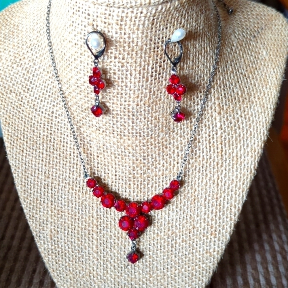 Red Crystal Drop Necklace with earrings mfp# 26